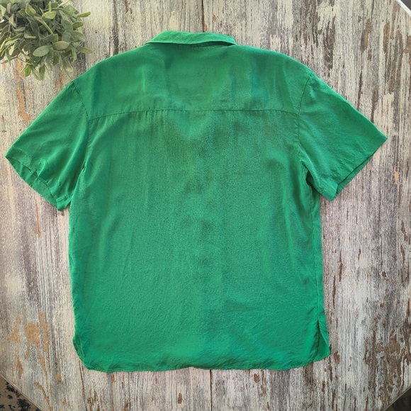 Aritzia Babaton Academy Silk Short Sleeve Blouse Green Women's Medium - Picture 5 of 7